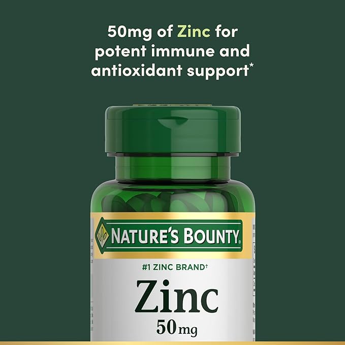 Nature’s Bounty Zinc 50mg | Immune System, Skin, & Antioxidant Health Support | Contributes to DNA Formation | Vegetarian, Non-GMO, Gluten Free | 100 Caplets, 1 Serving Per Day for Daily Health