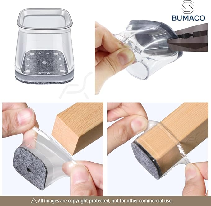 BUMACO Chair Leg Floor Protectors Square Chair Leg Protectors for Hardwood Floors Silicone Pads Covers to Protect Floors Clear-20 Pcs Square L (1-1/16" to 1-5/8")