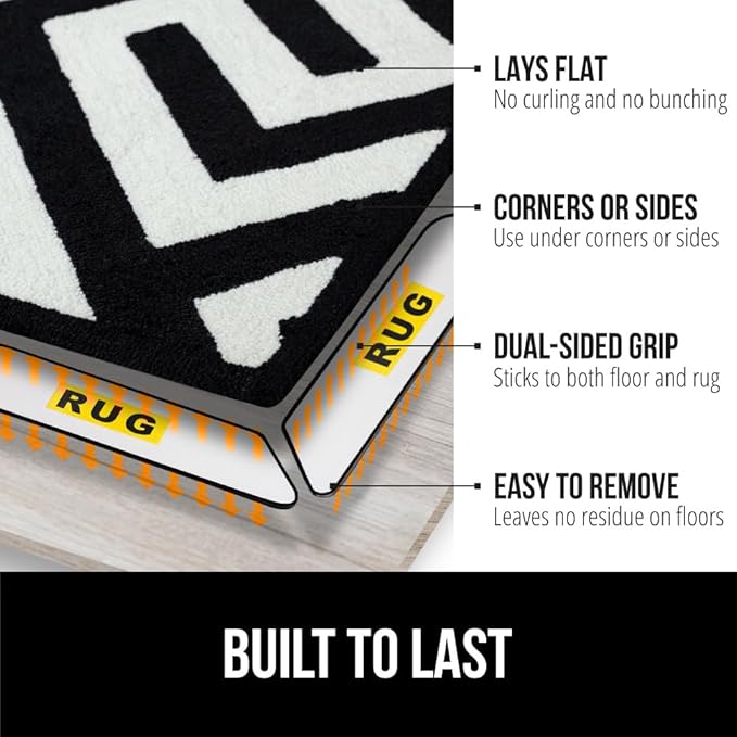 GORILLA GRIP 12 Pc Rug Gripper Pads Keep Area Rugs Corners from Curling, Reusable Double-Sided Stickers Holds Down Carpet in Place, Grips on Tile and Hardwood Floors Helps Prevent Sliding, Home Décor