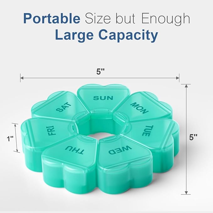 Large Weekly Pill Organizer, Pill Box 7 Day, KAPENS Daily Vitamin Case Large Capacity Compartments, Pill Containers for Fish Oil Medicine Supplements, Green