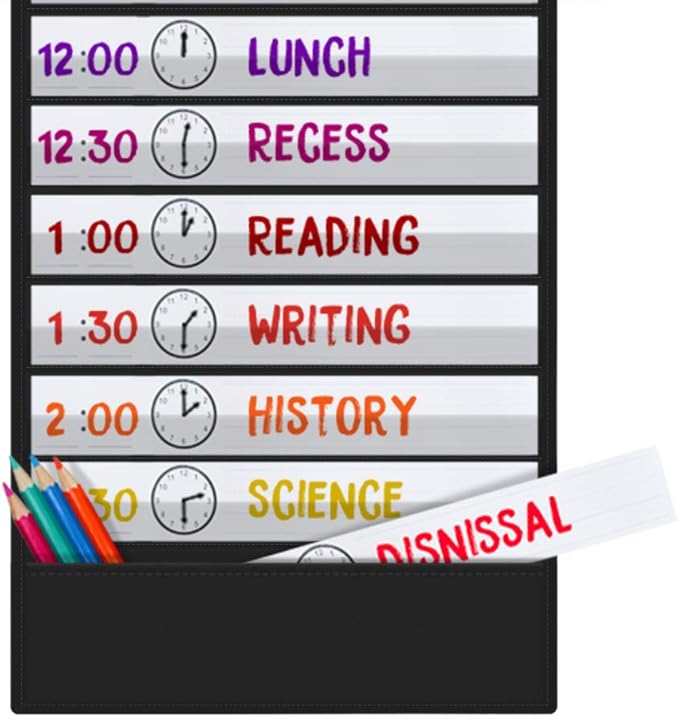 Godery Daily Schedule Pocket Chart, 13+1 Scheduling Pocket Chart with18 Dry-Eraser Cards, Educational Charts for Classroom Office Home Preschool Activity (Black)
