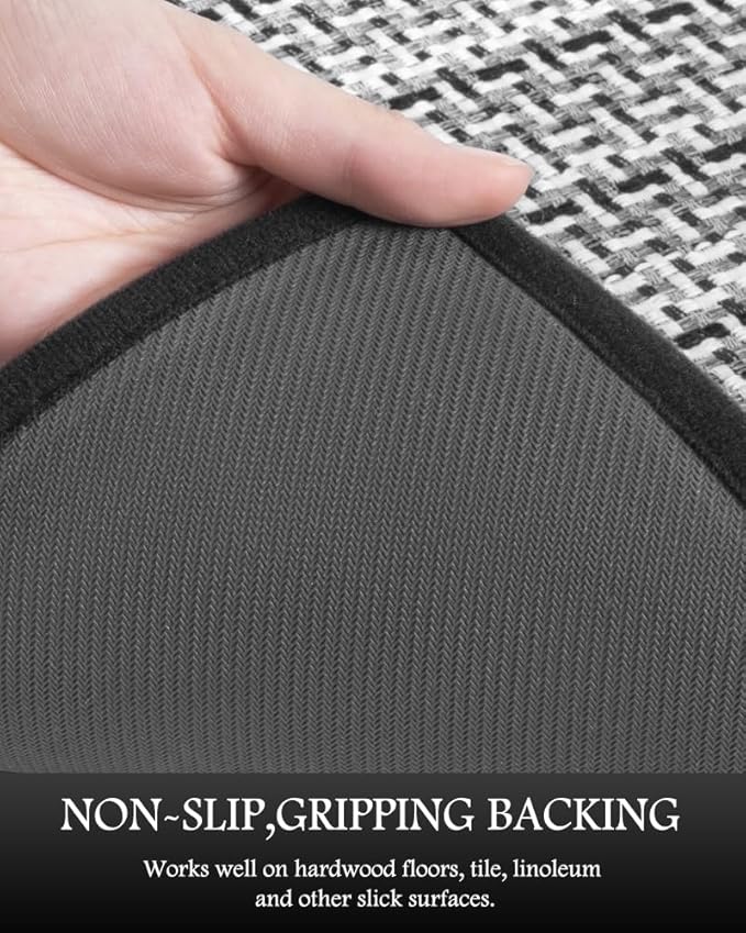 PADOOR Non Slip Kitchen Rugs Sets of 2 - Extra Large 2.5'x6' + 20"x32" (Rectangular + Semicircular) Runner Rugs Non Skid Washable, Absorbent Kitchen Floor Mat for in Front of Sink 2 Piece Black