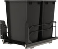 Rev-A-Shelf Double Pullout Trash Can for Under Kitchen Cabinets 35 Qt. 8.75 Gallon w/Soft-Close Slides for 18” Base Cabinets Black, 53WC-1835SCDM-218