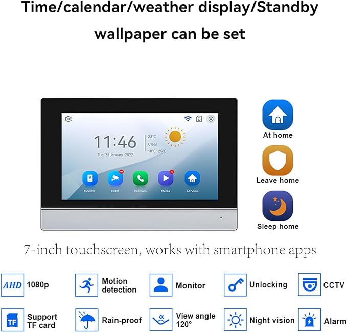 7-Inch Touchscreen Video Doorbell & Indoor Display Set. Wired via 4-Core Cable for Power + Tuya App Remote Access. 1080P HD, Motion Alerts, Color Night Vision, Local Storage, No Subscription.