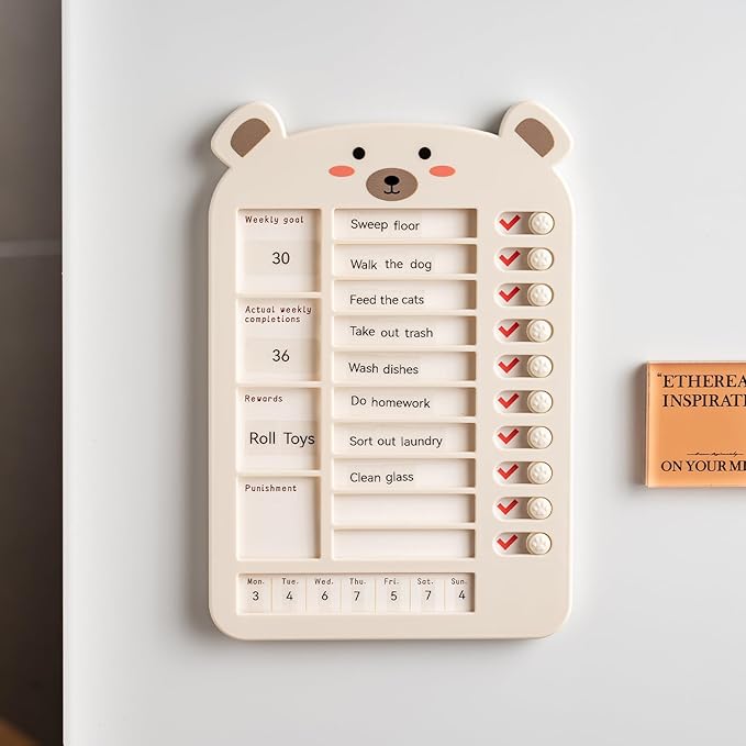 Weekly Chore Chart for Kids Dry Erase Chore Board,Behavior Chore Chart for Multiple Kids, Cute Visual for Kids Schedule Board for Home, Kids Checklist to Do List ADHD Tools (Cute Bear, 1)