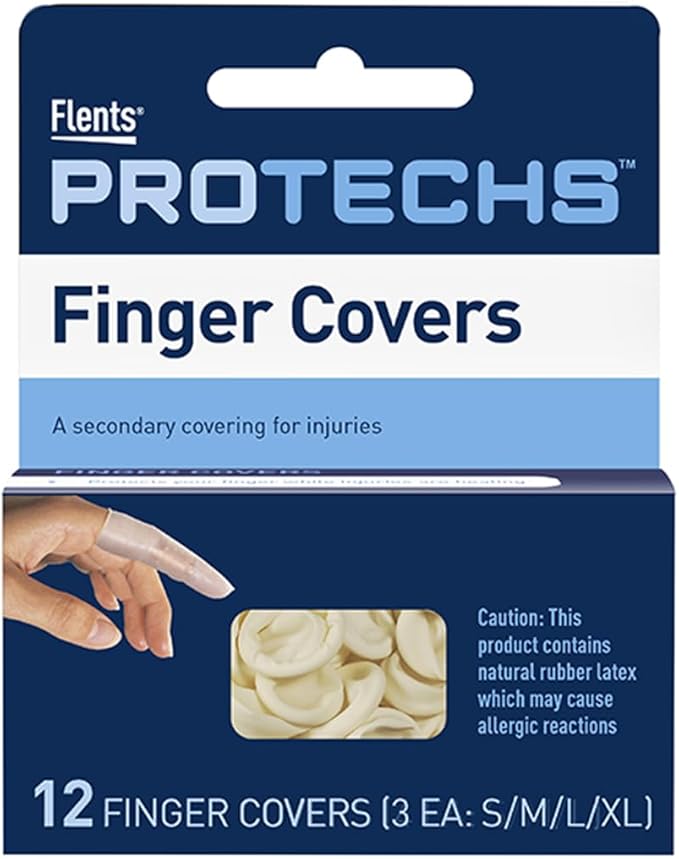Flents First Aid Finger Covers, 12 Count, Small, Medium, Large, X-Large, Protects Finger While Healing From Injury (3 Pairs Each of S/M/L/XL) (69626)