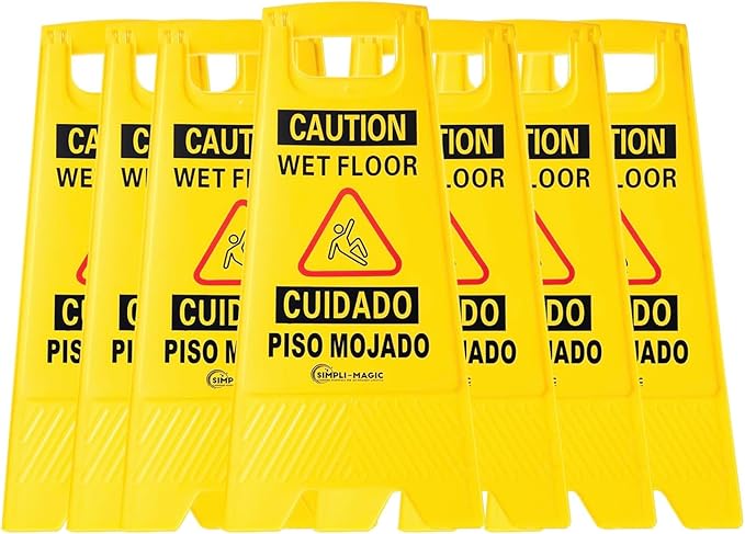 SIMPLI-MAGIC 24" Height Wet Floor Caution Signs, 6 Pack – Double-Sided, Bilingual & Foldable Safety Warning Sign – Commercial Grade, Yellow