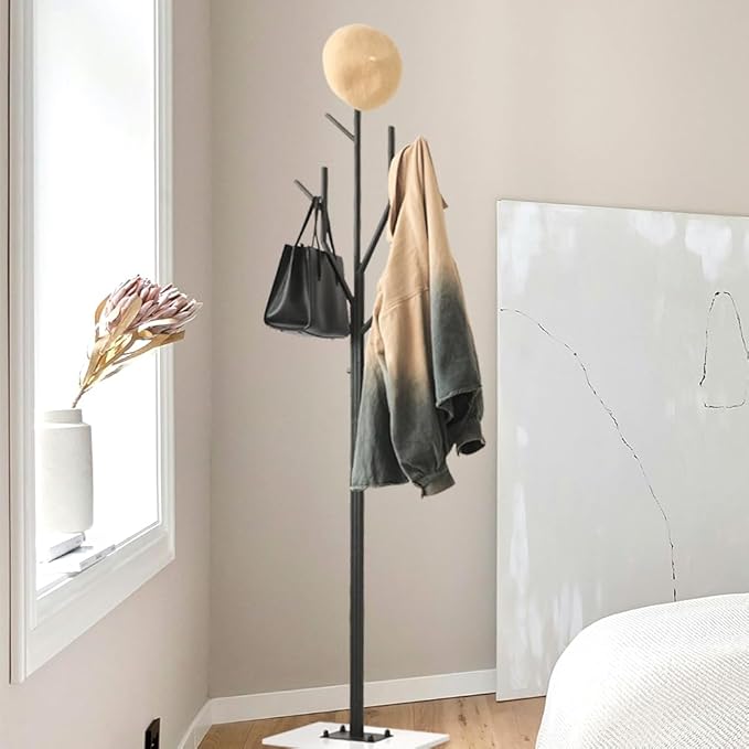 Marble Base Metal Clothing Coat Rack Stand for Hanging Clothes Bedroom Standing Rack Heavy Duty Coat Hanger Freestanding Tree Coat Racks Hallway Entrance Office Hats Coats Scarves Handbags