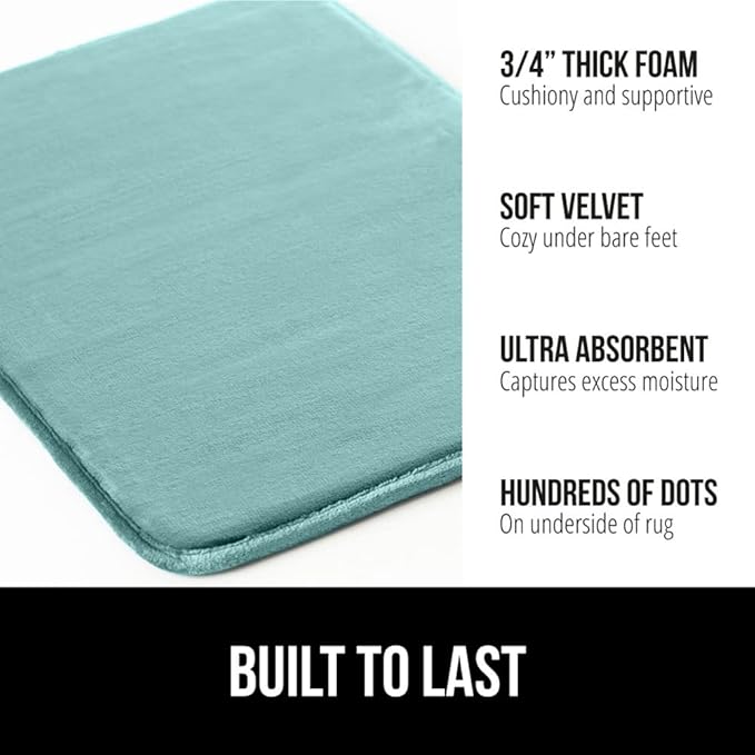 GORILLA GRIP Memory Foam Bath Mat, Soft Absorbent Velvet Bathroom Mats, Durable Dots on Underside, Machine Washable Bathmat, Carpet Rug Room Decor for Shower Tub Floor RV, 30x20 Rugs, Seablue