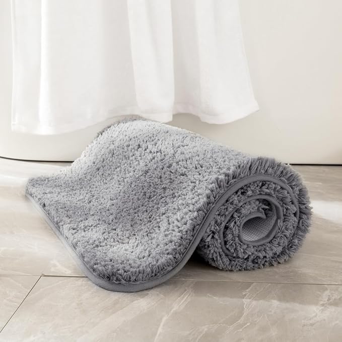 MIULEE Gray Small Bathroom Rugs Thick Shaggy Bath Rug Mats for Bathroom Non Slip Absorbent Plush Washable Carpet Living Room Bedroom Mat Floor, 16x24 inches