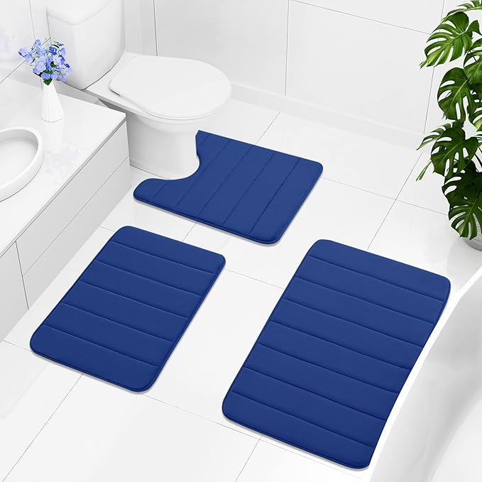 Buganda Memory Foam Bath Mat, 47" x 20", Ultra Soft and Non-Slip Bathroom Rugs, Water Absorbent and Machine Washable Bath Rug Runner for Bathroom, Shower, and Tub, Navy Blue
