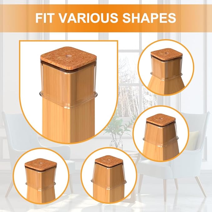 24 Pcs Chair Leg Floor Protectors for Hardwood Floors Square Silicone Covers to Protect Wood Tile Floors Felt Pads Furniture Leg Caps Anti-Scratch Reduce Noise (Fit:3/4" to 1")