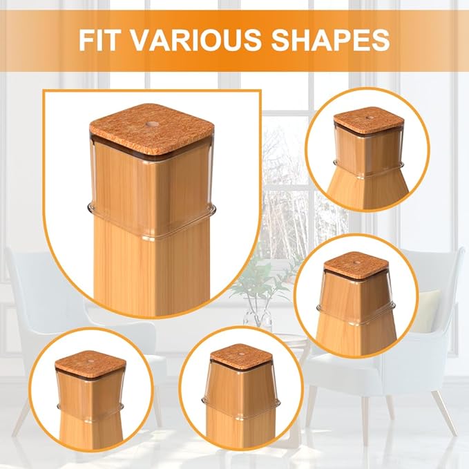24 Pcs Chair Leg Floor Protectors for Hardwood Floors Square Silicone Covers to Protect Wood Tile Floors Felt Pads Furniture Leg Caps Anti-Scratch Reduce Noise (Fit:1-5/8" to 2")