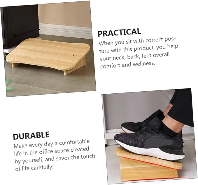 VILLCASE Natural Wood Step Ladder Footrest Under Desk Ergonomic Tilted Foot Stool for Office and Home with Smooth Surface and Comfortable Support