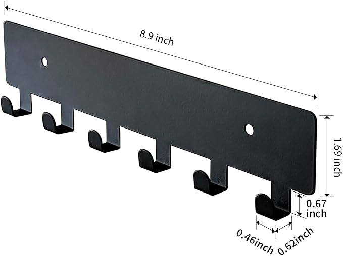 GTK Key Holder for Wall, Key Hooks with 6 Hooks, Wall Mounted Key Holder for Hallway, Self Adhesive Key Rack(Black)