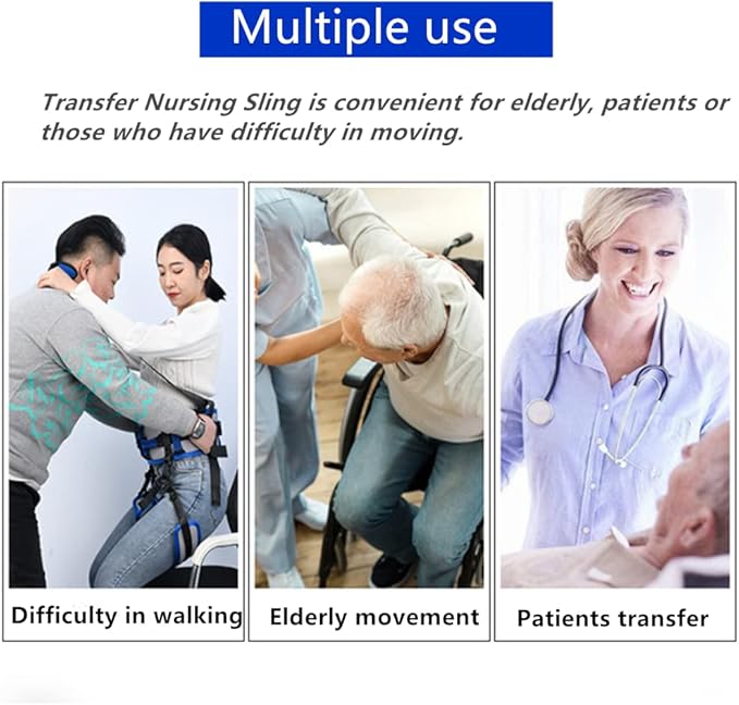WEEOATAR Medical Nursing Gait Belt, Non-Slip Transfer Nursing Sling with Handles, Mobility Standing and Lifting Aid Transfer Belts for Disabled, Elderly, Injured (Blue)