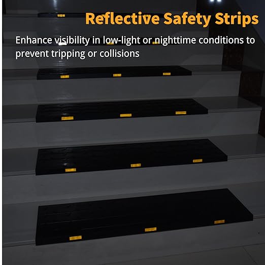 Rubber Stair Treads, 36"X10" 10 Pack Rubber Stair Treads for Wooden Steps, Non Slip Outdoor Step Mats with Nosing for Concrete Marble Tile Metal Steps - Black
