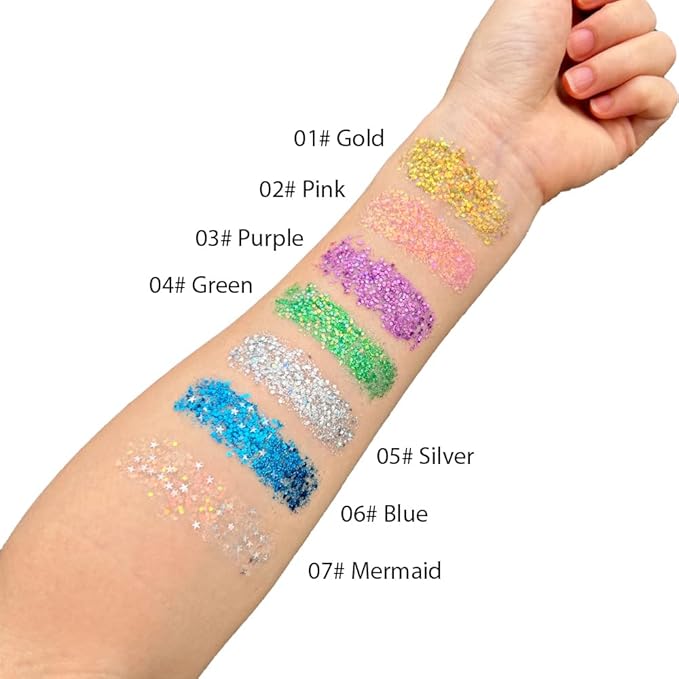 Mysense Gold Body Glitter Stick,Mardi Gras Face Hair Glitter,Festival Concert Rave Outfit Accessories for Women,Mermaid Sequins Chunky Glitter Makeup,0.56oz