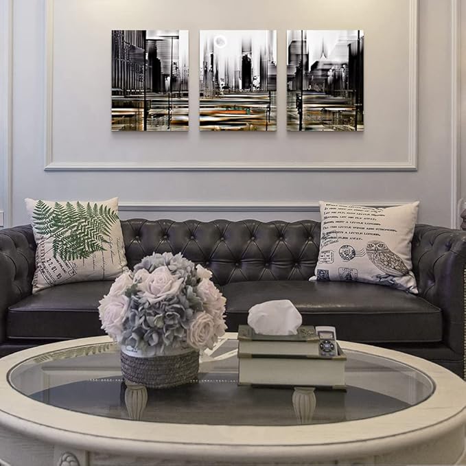 TTHYUEWS Canvas Wall Art For Living Room Family Wall Decorations For Bedroom Modern Office Wall Decor Black And White Abstract City Paintings Posters Prints Wall Pictures Artwork Home Decor 3 Piece