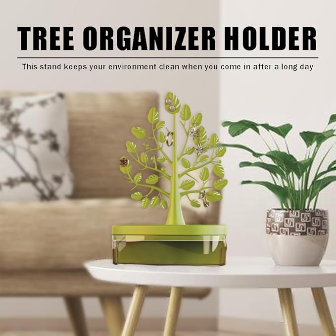 Jewelry Display Tree Necklace Earring Organizer Holder,Tree Tower Rack with Storage Box Drawer,Double Shelf Hanging Organizer for Ring Earrings Necklace Bracelet Key