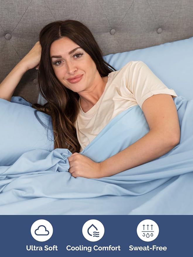 Extra Deep King Sheet Set - 6 Piece Breathable & Cooling Sheets - Hotel Luxury Bed Sheets Set - Easy & Secure Fit - Soft, Wrinkle Free & Comfy Sheets Set - Light Blue Sheet Set with Extra Deep Pockets