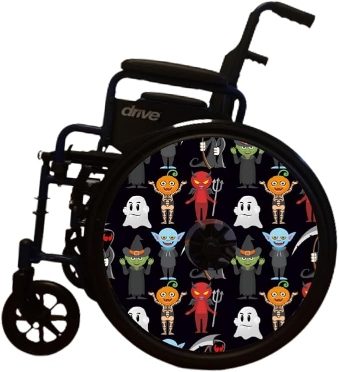 Designer Halloween Spooky Ghost Cover for Wheelchair Wheels, Enhances Aesthetics, Easy Install/Remove, Lightweight, for Boys and Adults (Happy Halloween)