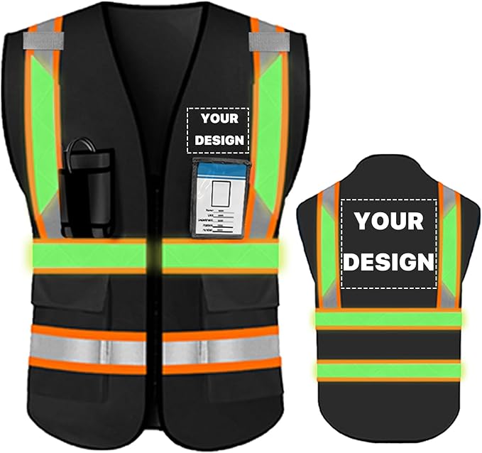 YOWESHOP High Visibility Reflective Safety Vest with Pockets Custom Your Logo Safety Workwear
