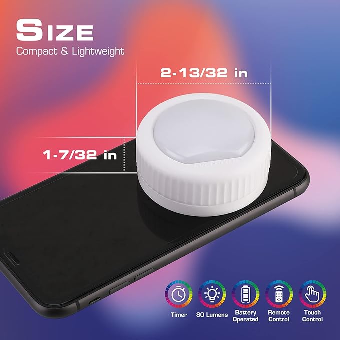 EverBrite Tap Light, Push Light, LED Puck Lights with 12 RGB Colors, Wireless Touch Light Under Cabinet, 80 Lumens Night Light for Closet, Bedroom, Wall, Classroom, 18 AAA Batteries Included, 6-Pack