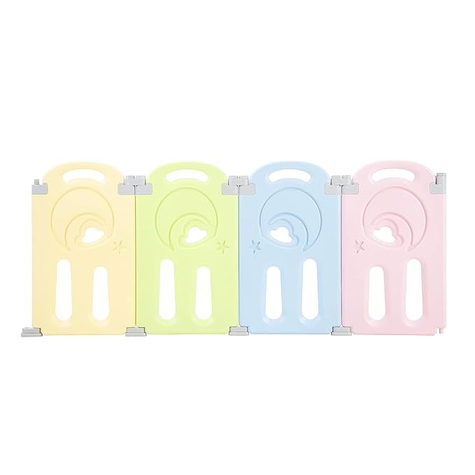 Fortella Cloud Castle Foldable Playpen, Baby Safety Play Yard with Whiteboard and Activity Wall, Indoors or Outdoors (Multicolor 4-Panel Extension)