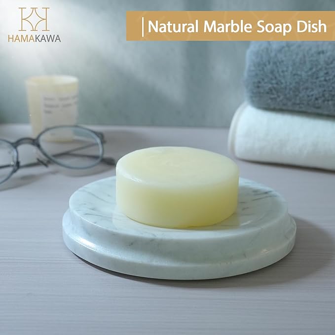 Oval Natural Marble Soap Dish, Carrara White Stone Jewelry Dish 5 Inch, Bathroom Shower Soap Holder, Modern Sponge Holder, Bar Soap Saver Tray, Kitchen, Easy to Clean