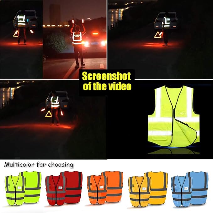 YOWESHOP High Visibility Safety Vest Custom Your Logo Protective Workwear 5 Pockets With Reflective Strips Outdoor Work Vest (Pink (L))