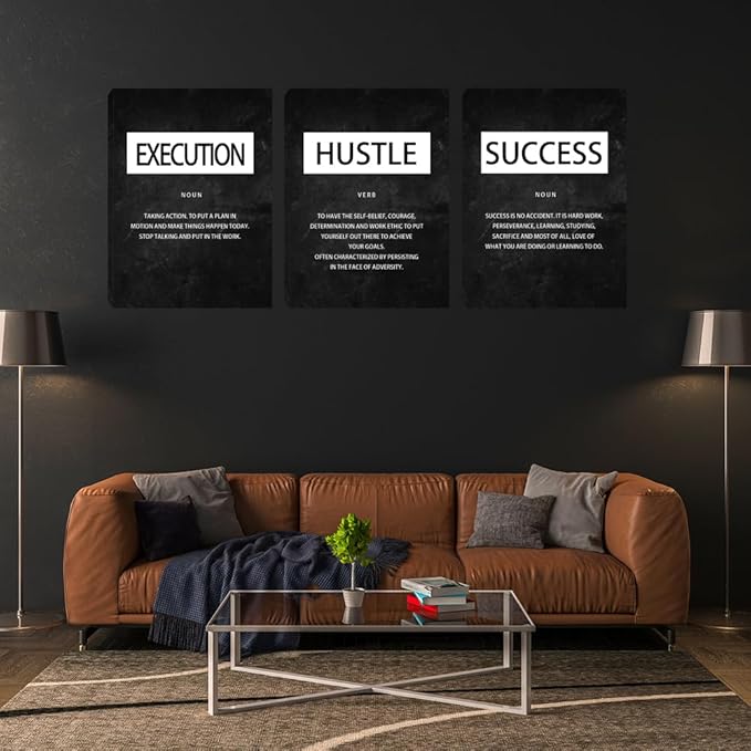 Success Hustle Execution Inspirational Wall Art Canvas Print Office Decor Inspiring Framed Prints on Canvas Motivational Posters Quotes Artwork Modern Wall Art Decoration Ready to Hang 16"x24"x3