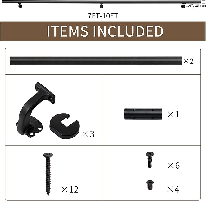 9 FT Handrails for Indoor Stairs,Deck,Slope,Modern Aluminum Handrail Set, Wall Mounted, with Zink-Alloy Brackets Aluminium Railing System,Rust Free. (Matte Black, 9 FT)