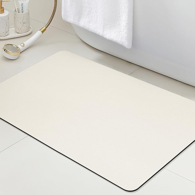 Ultra Thin Bath Mat, Upgrade Backing Non Slip Thin Bath Mats Fit Under Door, Quick Dry Ultra Absorbent Bathroom Rugs, Machine Washable Bath Rugs for Bathroom, Bathtub, Light Beige/Solid/24"x17"