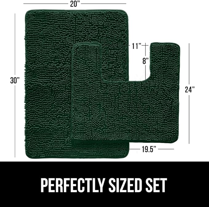 GORILLA GRIP Bathroom Rug Sets, Soft Chenille 2 Piece Area Rugs Set, Toilet Base Mat and 30x20 Carpet, Absorbent Microfiber Washable Mats Dry Quickly, Home Décor and Bath Room Accessories, Hunter