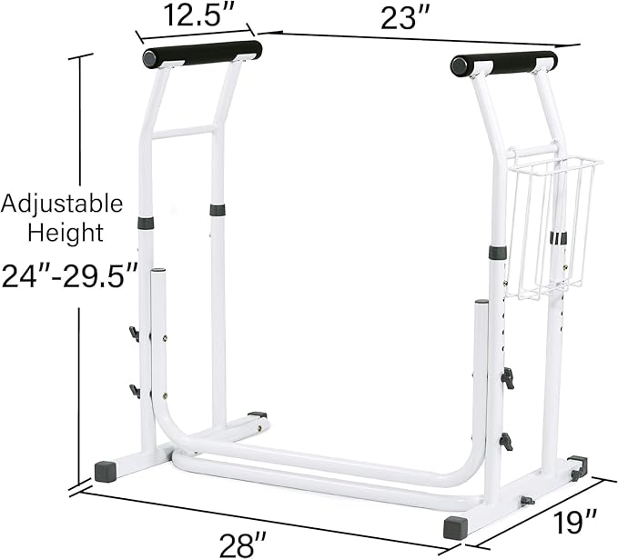 FSA/HSA Eligible, Vaunn Medical Bathroom Patented Height Adjustable Height Toilet Rail Grab Bar and Commode Safety Frame Handle