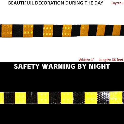 Yellow Black Reflective Tape Outdoor Waterproof 1 inch X 66 feet, High Visibility Hazard Conspicuity Safety Industrial Marking Tape