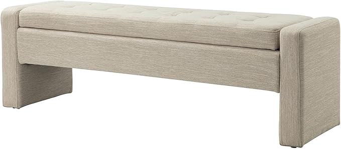 55" Modern Upholstered Storage Bench with Tufted Seat, Fabric Ottoman Bench for Bedroom, Entryway, or Living Room, Soft Close Hinge,Beige