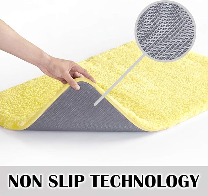 Suchtale Non Slip Bath Mat, Soft Microfiber Shaggy Bath Mat, Machine Washable, Thick Plush U Shape Toilet Rug (20 x 24, Yellow)