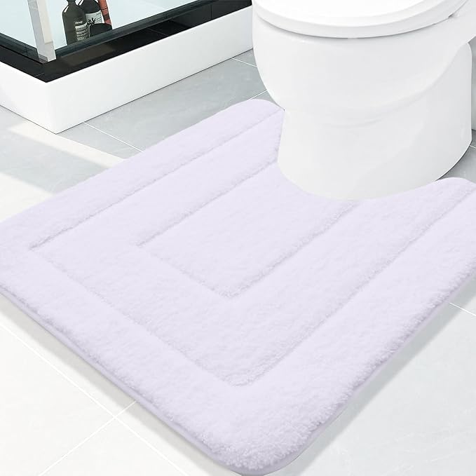 Buganda Bathroom Rugs, 24" x 20", Soft and Absorbent Microfiber Bath Rugs, Non-Slip Shaggy Shower Carpet, Machine Wash Dry Bath Mats for Bathroom Floor, Tub and Shower, White