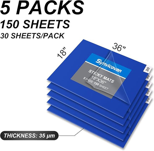 18" x 36" Blue Sticky Mat Tacky Pads Adhesive Floor Mat (5 Packs,150 Sheets,30 Sheets/Pack for Cleanroom Laboratory Hospital Construction Pets Home Indoor Gymnasium and Workshop