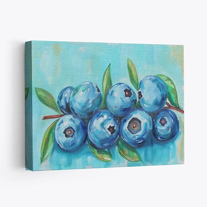Elivita Fresh Blueberry Design 4 Horizontal Canvas Art Print Home Decor Pictures Poster for Bedroom Living Room Bathroom Office With Framed