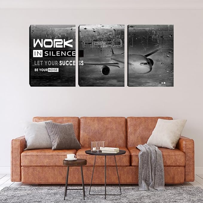 Inspirational Wall Art Motivational Wall Art 3 Pieces Canvas Wall Art Office Decor Success Quotes Hustle Poster Painting Print Artwork Framed for Bedroom Living Room Gym(72''Wx 36''H)
