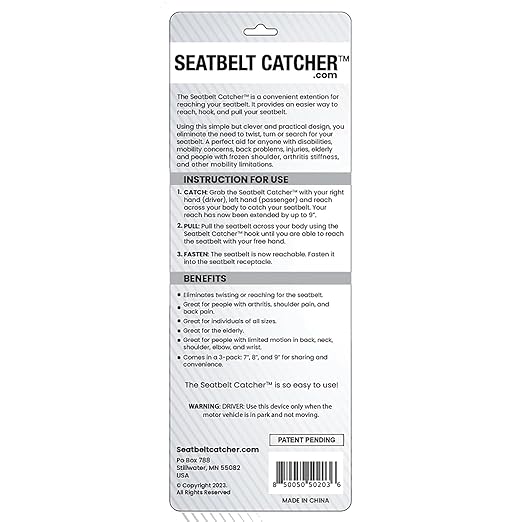 Seatbelt Catcher Seat Belt Aid Grabber - for Elderly & Disabled, Seatbelt Reacher Tool for Seniors with Back, Shoulder, or Elbow Injury, Easy Reach Mobility & Daily Living Aid, 2 Pack, Gray