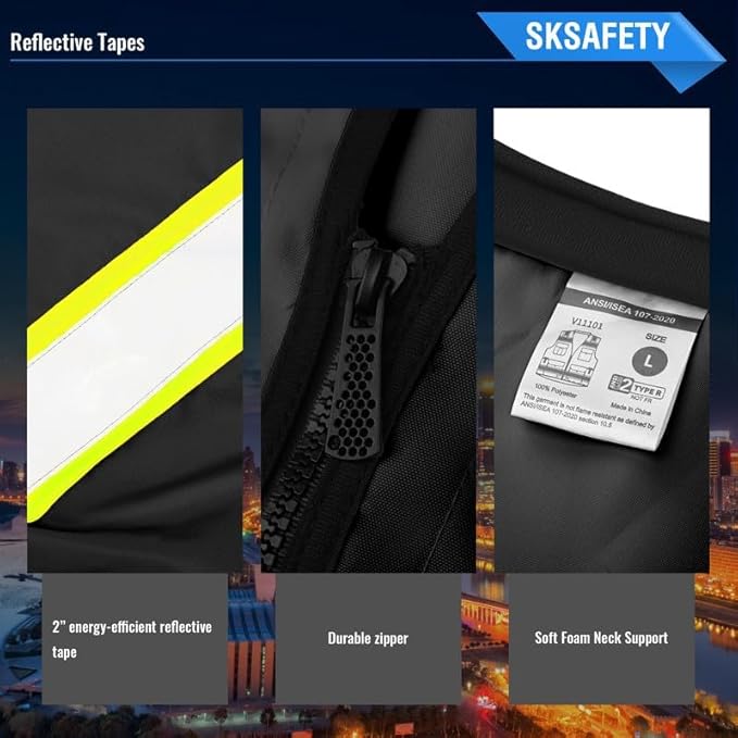 SKSAFETY 12 Pockets Professional level Safety Vest, Class 2 High Visibility Vest, ANSI/ISEA