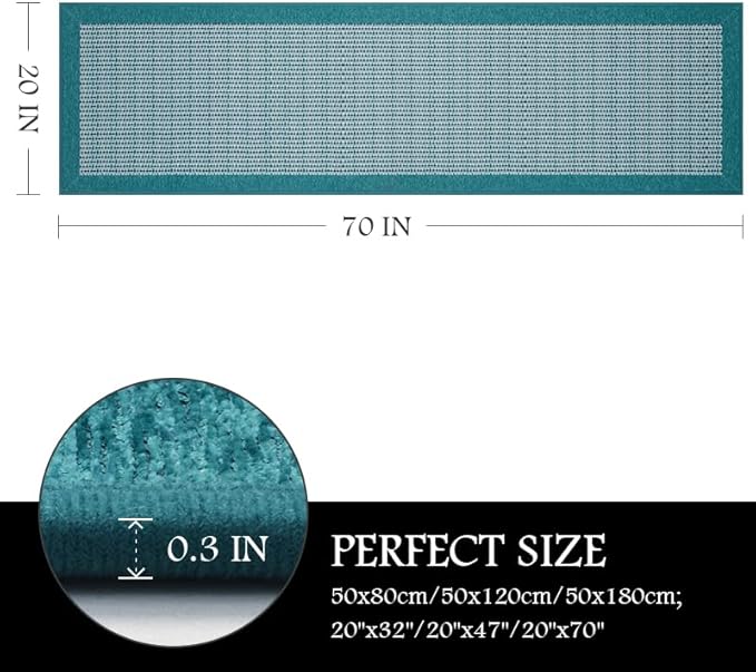 PADOOR Kitchen Mats for Floor, Kitchen Rugs Non Slip Washable, Rubber Backed Kitchen Runner Super Absorbent Long Kitchen Floor Mat Sink Rug, 20"x70" Teal