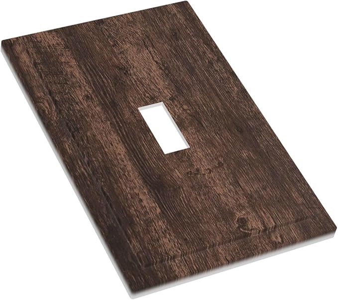 Decorative Light Switch Cover Rustic Dark Brown Wood Grain 1 Gang Single Toggle Device Electrical Faceplate Switchplates Decorator Outlet Wall Plate for Farmhouse Bedroom Decor