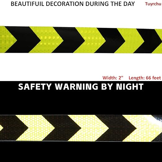 Reflective Tape 2 inch X 66 feet, Outdoor Waterproof Hazard Conspicuity Safety Warning Industrial Marking Tape