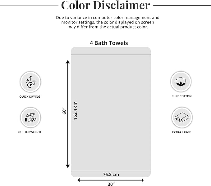 Tens Towels Pack of 4 Extra Large Bath Towels 30 x 60 Inches, 100% Cotton, Larger & Lighter Weight, Quicker to Dry, Super Soft and Absorbent, Perfect for Bathroom, Green