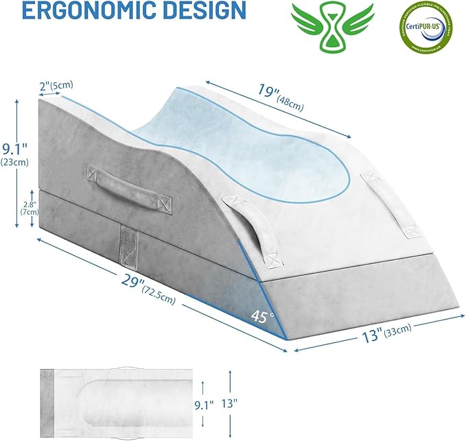 Leg Elevation Pillows, Wedge Pillow for After Surgery, Memory Foam Leg Support Adjustable, Comfort Care for Back Knee Hip Ankles Pain, Knee Pillow for Sleeping Blood Circulation Light Grey & White
